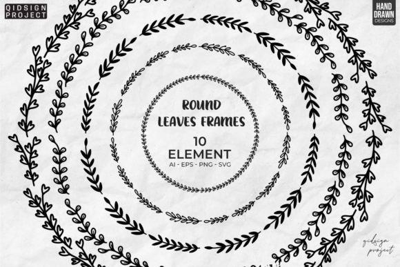 10 Round Leaves Frames, Floral Circle