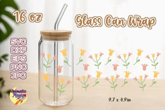 16oz Bell Floral Glass Can Wrap