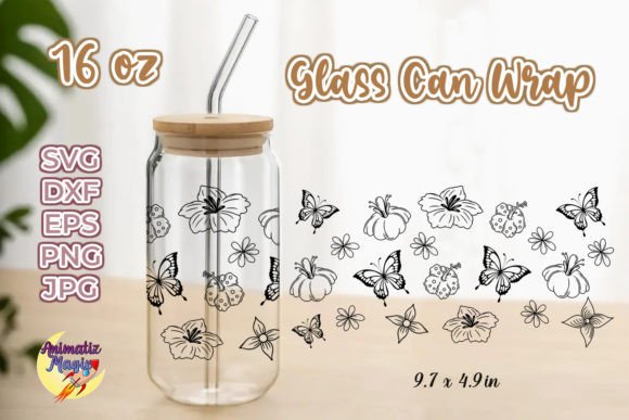 16oz Floral Butterflies Glass Can Wrap