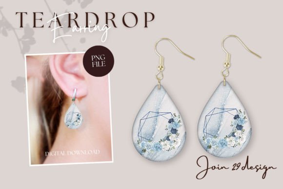 Boho Blue Floral Frame Teardrop Earring