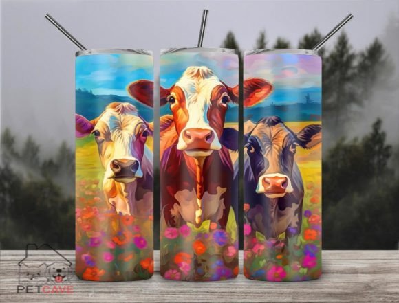 Cows Colorful Floral Tumbler PNG