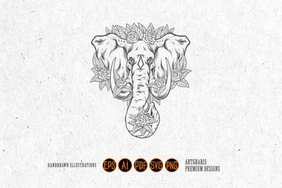 Elephant with Floral Ornament Outline