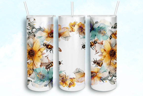 Floral Bee Sublimation Design PNG