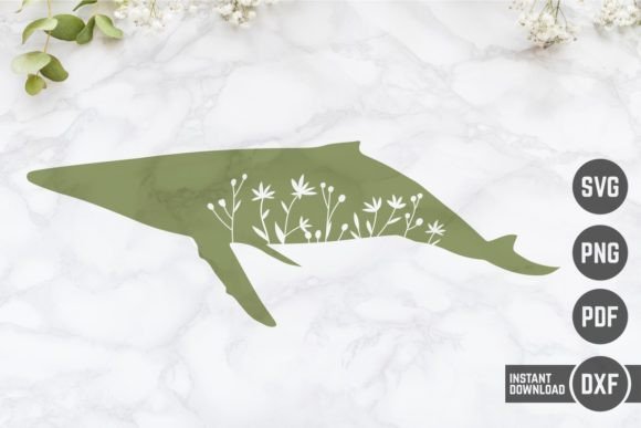 Floral Blue Whale Silhouette