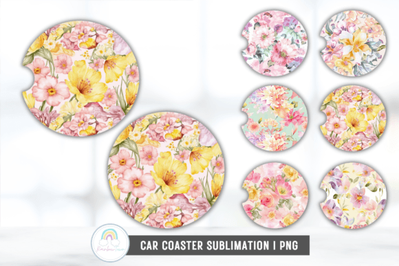 Floral Car Coaster Sublimation PNG