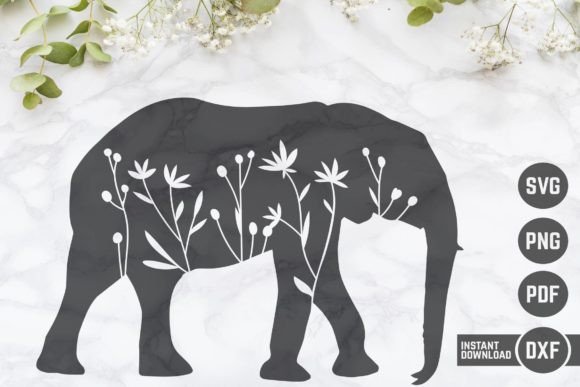 Floral Elephant Silhouette
