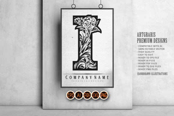Floral Fusion Engraved Initial I