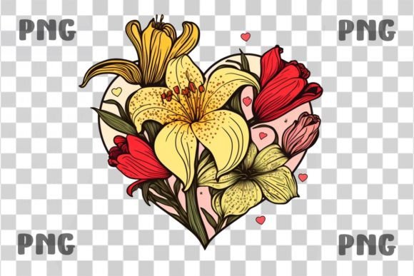 Floral Love Heart Valentines PNG