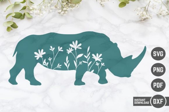 Floral Rhinoceros Silhouette