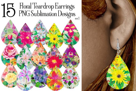 Floral Teardrop Earrings PNG Designs S1