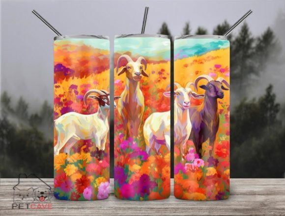 Goats Colorful Floral Tumbler PNG
