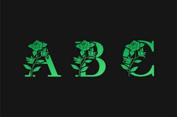 Green Metal Gradient Floral Alphabet ABC
