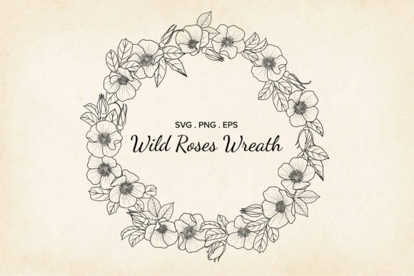 Hand Drawn Rose Floral Wreath, Vector