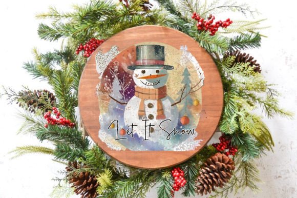 Let It Snow Rustic Floral Snowman Round