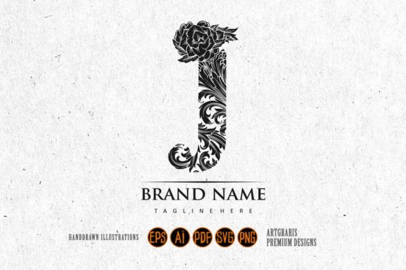 Luxury Intricate Floral Initial J Letter