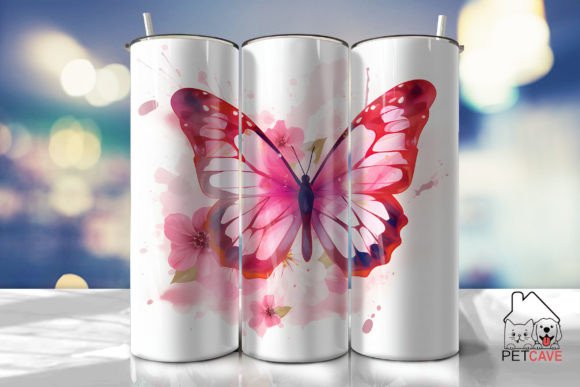 Pink Floral Butterfly Tumbler