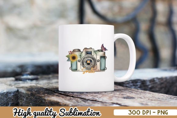 Vintage Camera Smile Floral Butterfly
