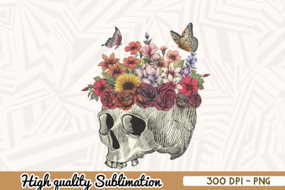 Vintage Floral Skull Butterflies
