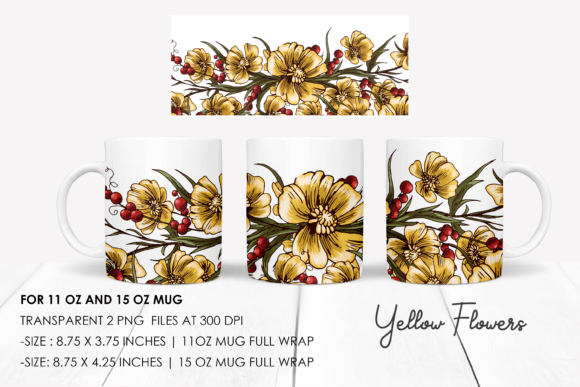Vintage Yellow Floral Mug Sublimation