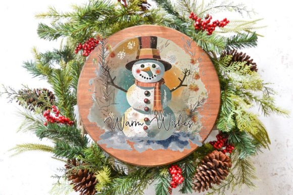 Warm Wishes Rustic Floral Snowman Round