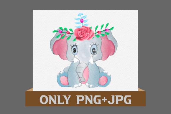 Watercolor Floral Baby Elephant Vector